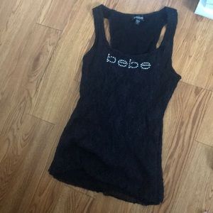 Bebe lace tank top with rhinestones